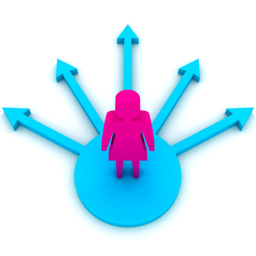 The woman choosing the path. Concept 3D illustration.